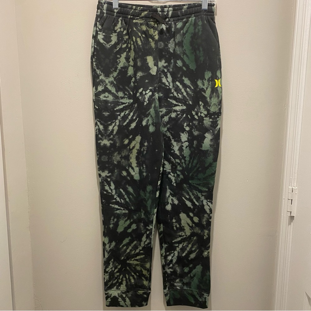 Hurley Tie-Dye Sweatpants Black & Green Boys Size XL 13-15 Youth Pull On NWT